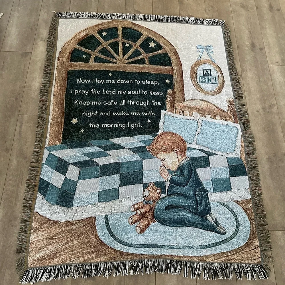 Children's Bedtime Prayer Throw Blanket Now I Lay Me Down to Sleep Boy Tapestry